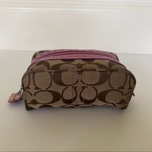 Coach makeup bag, monogram with pink leather